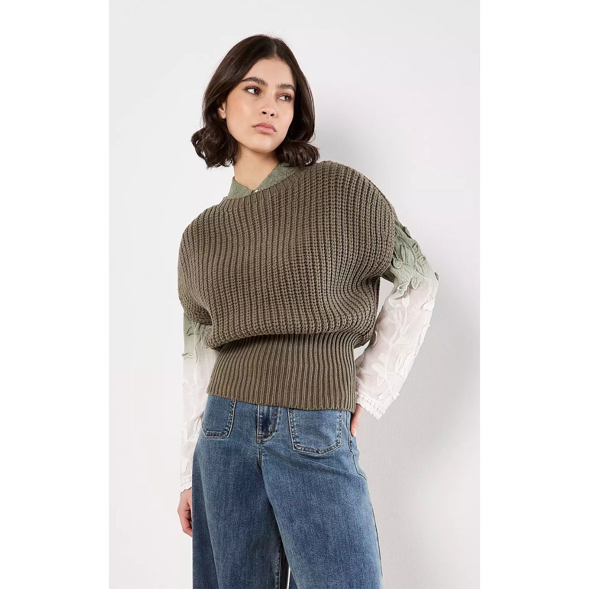 Wide Waist Chunky Knit Sweater — Khaki