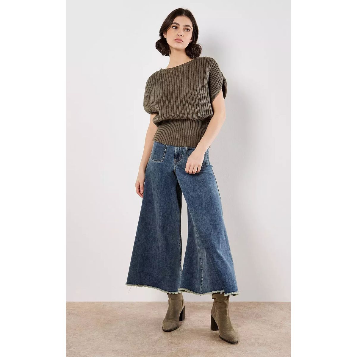 Wide Waist Chunky Knit Sweater — Khaki