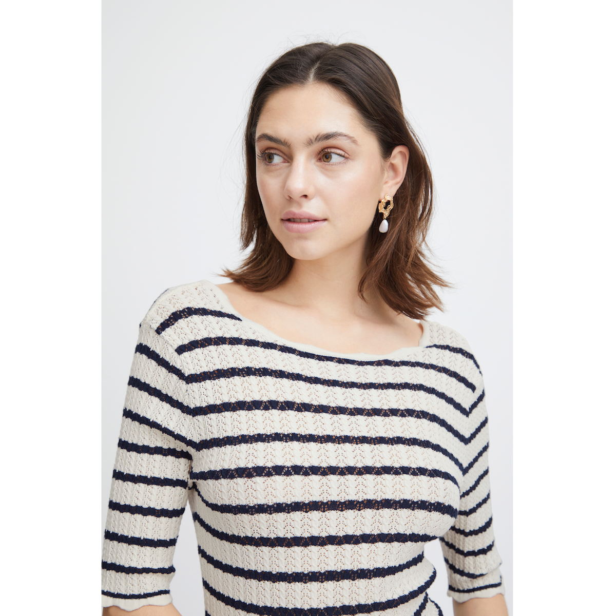 Atelier Rêve Knitted Stripe Pullover — Navy/Birch - Public Mercantile