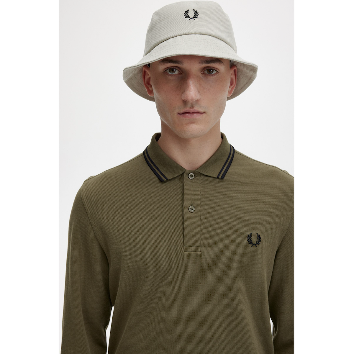 Fred Perry Long-Sleeved Twin-Tipped Shirt — Uniform Green/Black - Public Mercantile