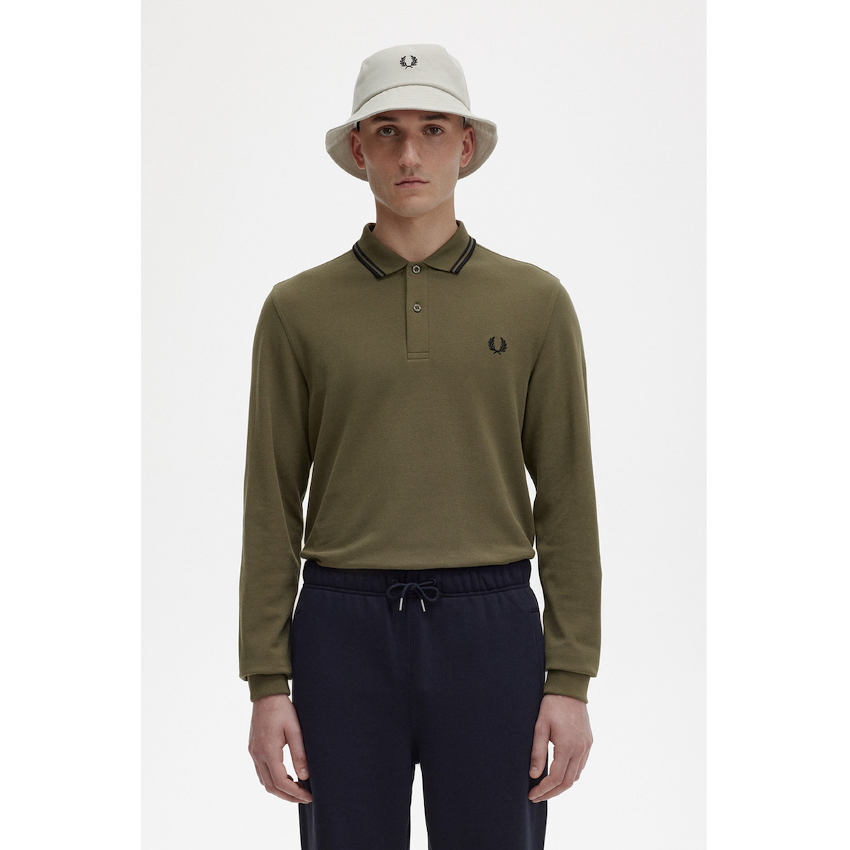 Fred Perry Long-Sleeved Twin-Tipped Shirt — Uniform Green/Black - Public Mercantile