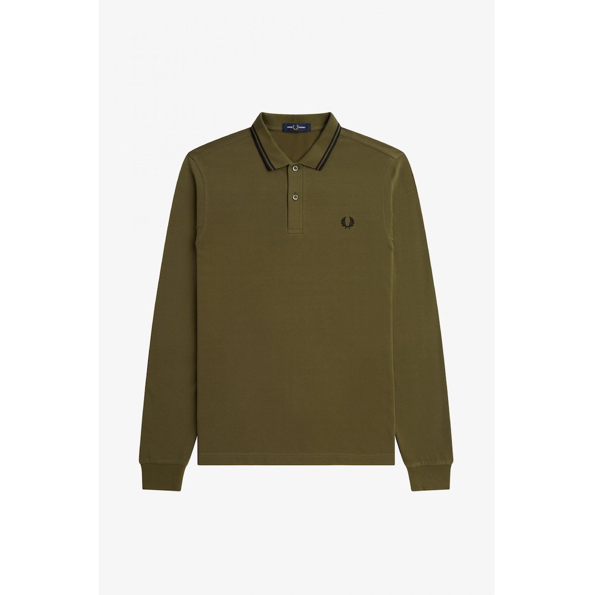 Fred Perry Long-Sleeved Twin-Tipped Shirt — Uniform Green/Black - Public Mercantile