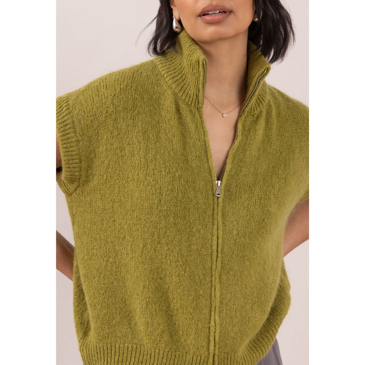 Leigh Sleeveless Zip Cardigan — Olive Green - Public Mercantile