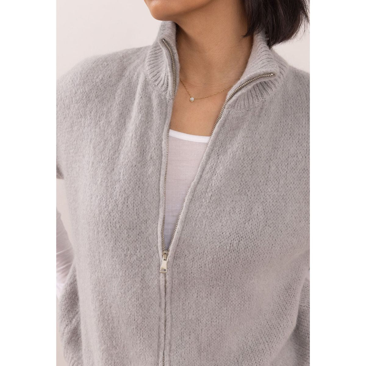 Leigh Sleeveless Zip Cardigan — Silver Grey - Public Mercantile