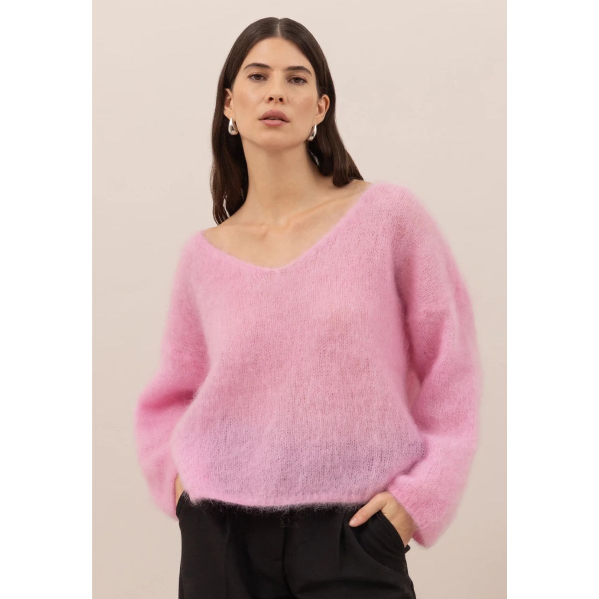 Tess Mohair V-Neck Sweater — Pink - Public Mercantile