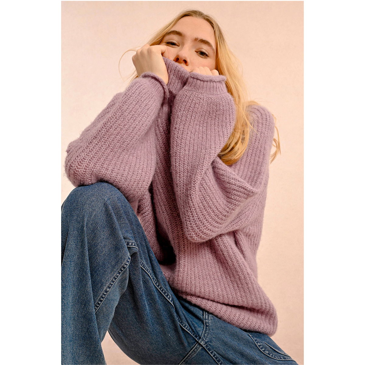 Chunky Knit Turtleneck Sweater — Mauve - Public Mercantile