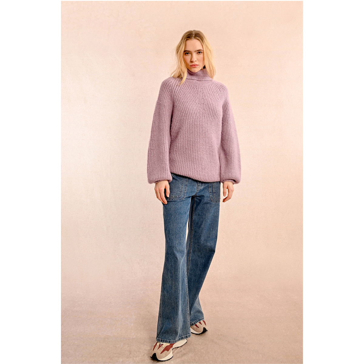 Chunky Knit Turtleneck Sweater — Mauve - Public Mercantile