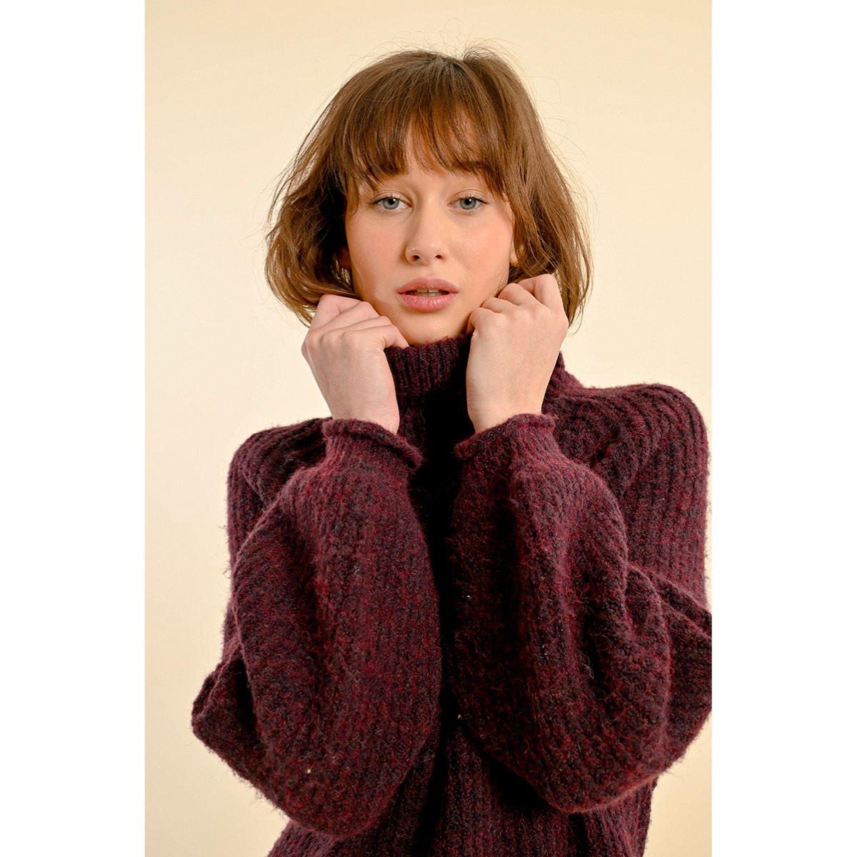 Chunky Knit Turtleneck Sweater — Merlot - Public Mercantile