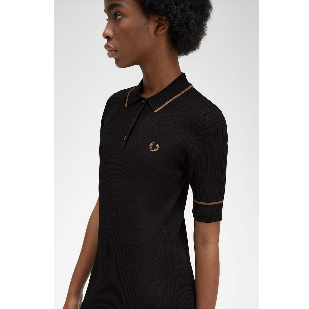 Fred Perry Ribbed Knitted Shirt Dress - Black