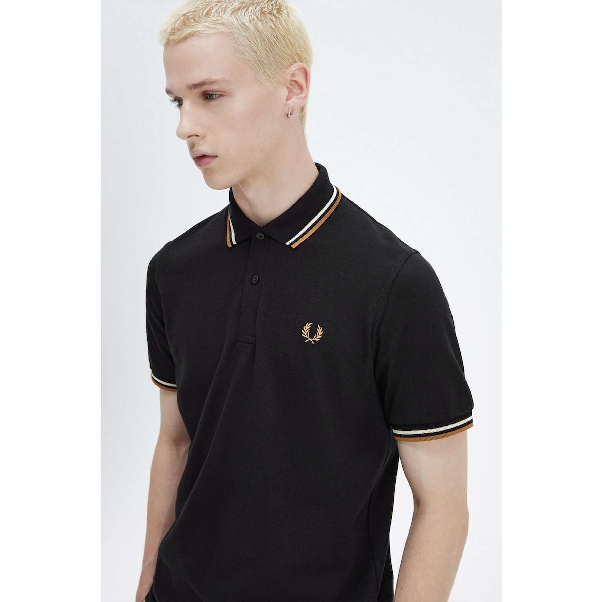 Fred Perry Twin-Tipped Shirt — Black/Oatmeal/Dark Caramel - Public Mercantile