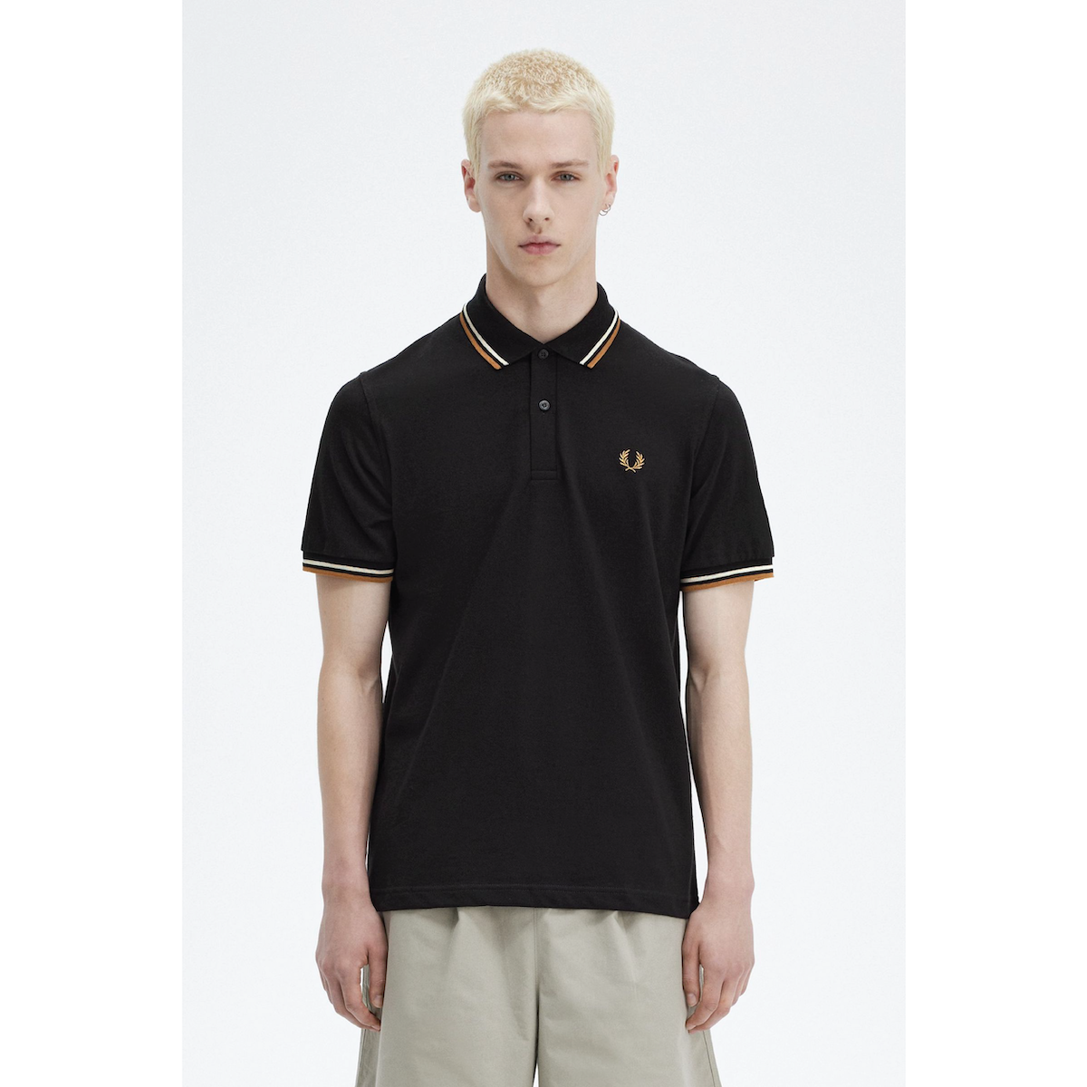 Fred Perry Twin-Tipped Shirt — Black/Oatmeal/Dark Caramel - Public Mercantile