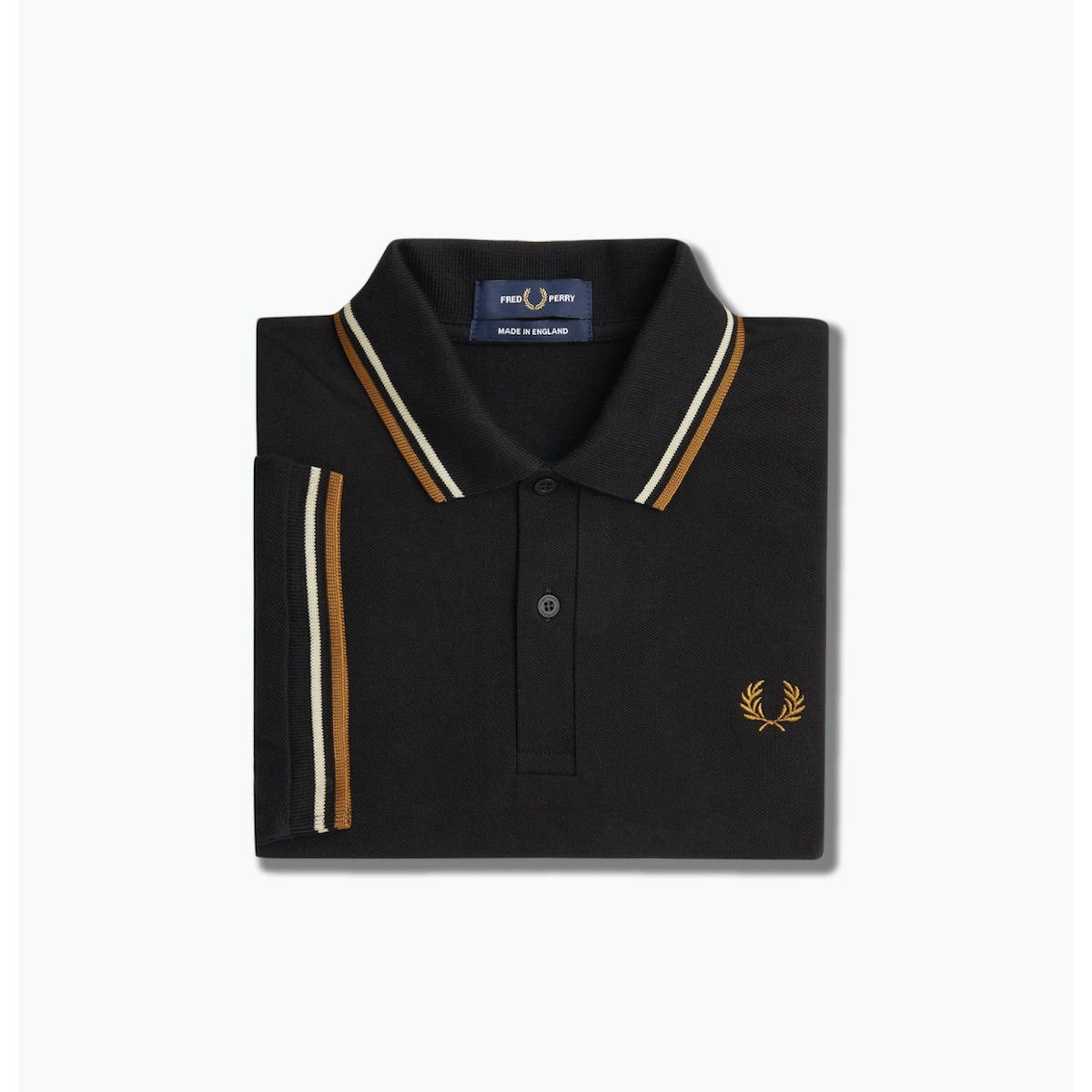 Fred Perry Twin-Tipped Shirt — Black/Oatmeal/Dark Caramel - Public Mercantile