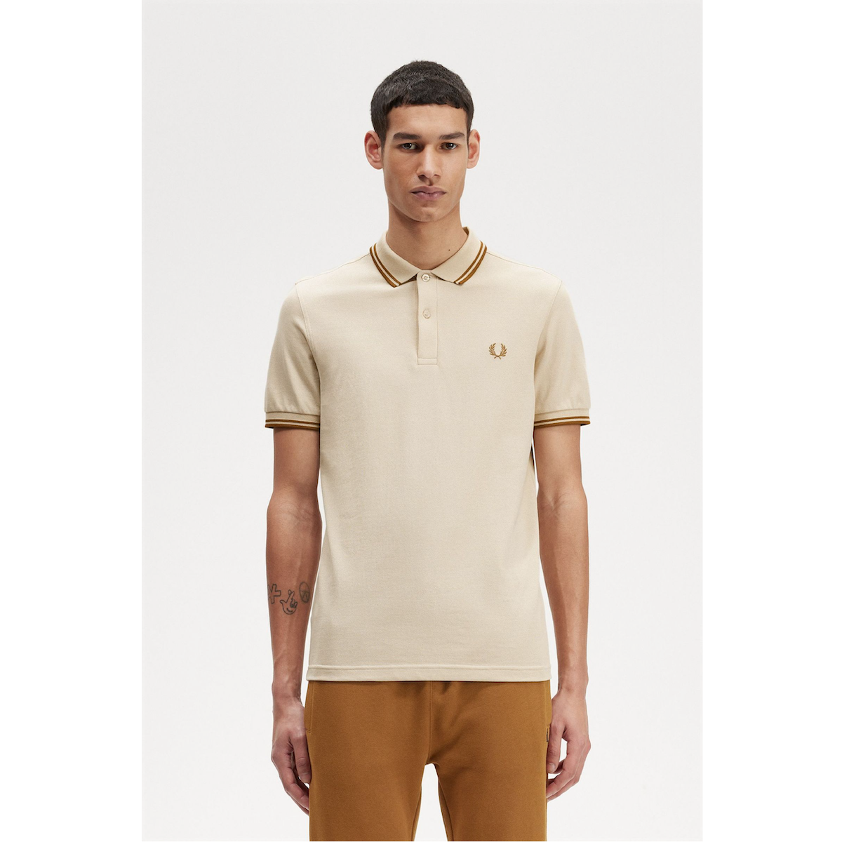 Fred Perry Twin-Tipped Shirt — Oatmeal / Dark Caramel / Dark Caramel - Public Mercantile