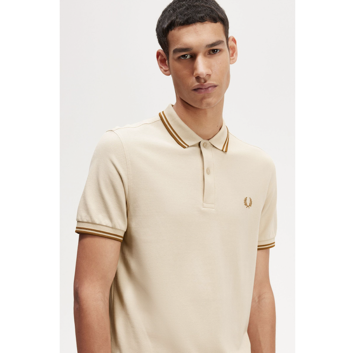 Fred Perry Twin-Tipped Shirt — Oatmeal / Dark Caramel / Dark Caramel - Public Mercantile