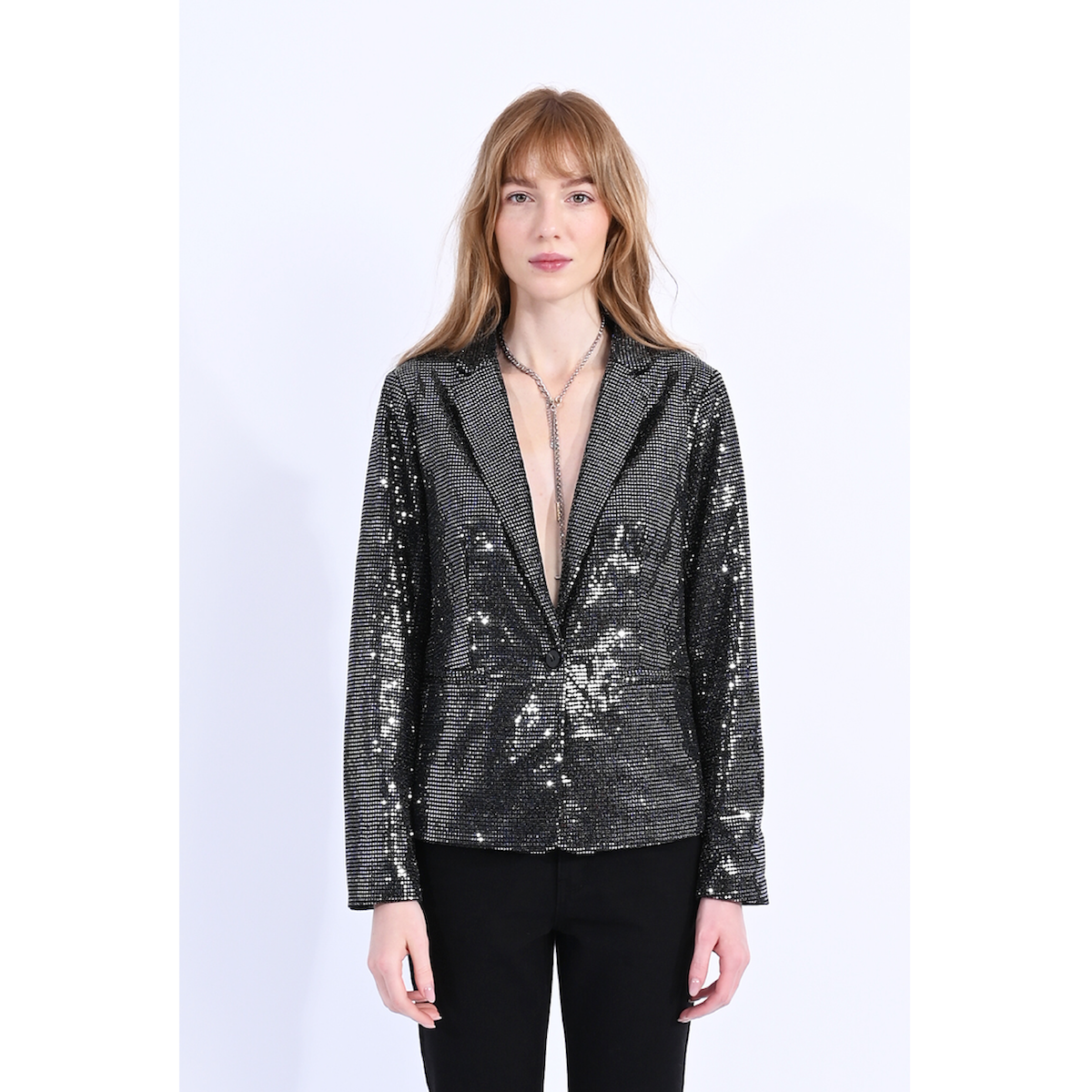 Sequined Blazer — Silver