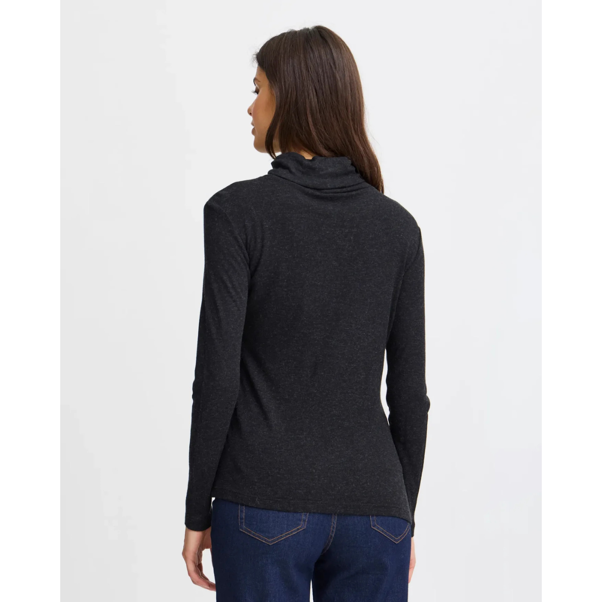 Fransa Soffi Wool-Blend Roll Neck Tee — Black