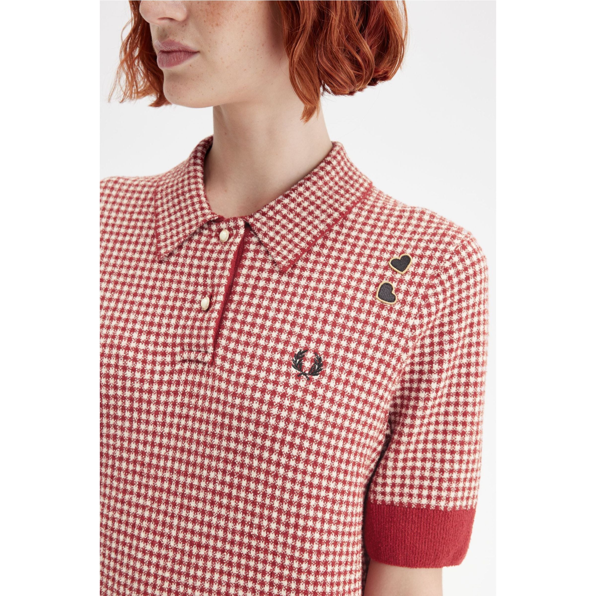 Fred Perry Gingham Knitted Shirt — Burnt Red