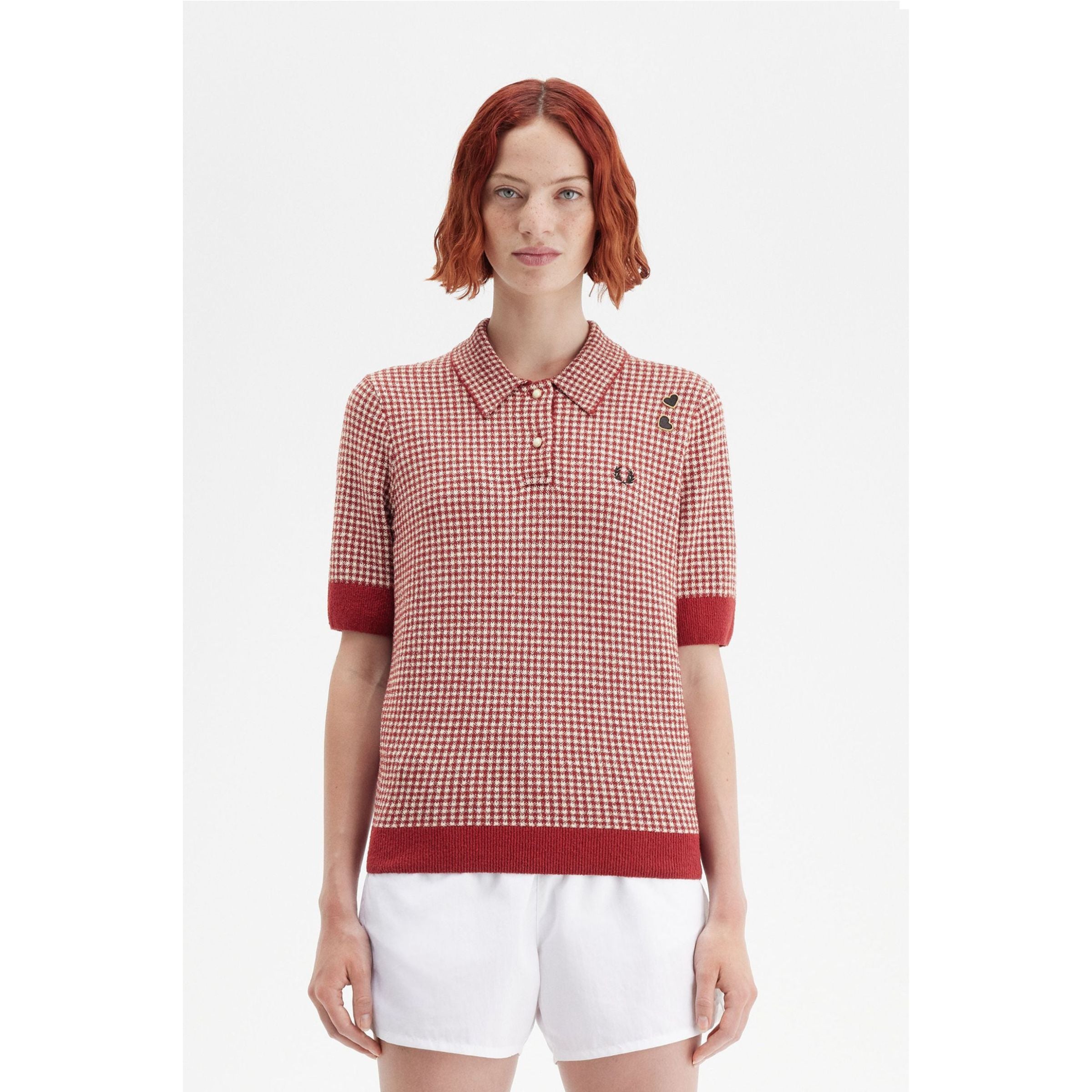 Fred Perry Gingham Knitted Shirt — Burnt Red