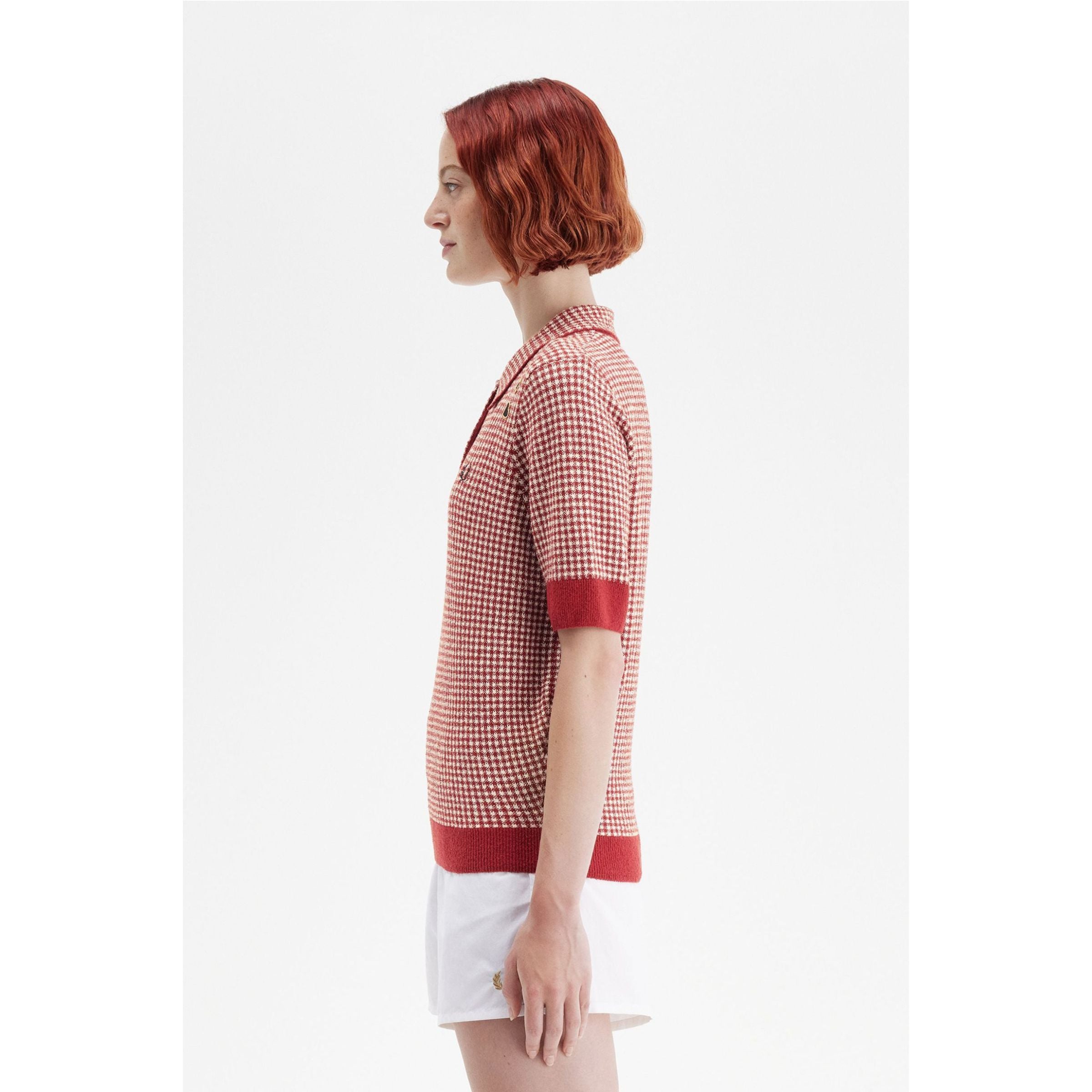 Fred Perry Gingham Knitted Shirt — Burnt Red