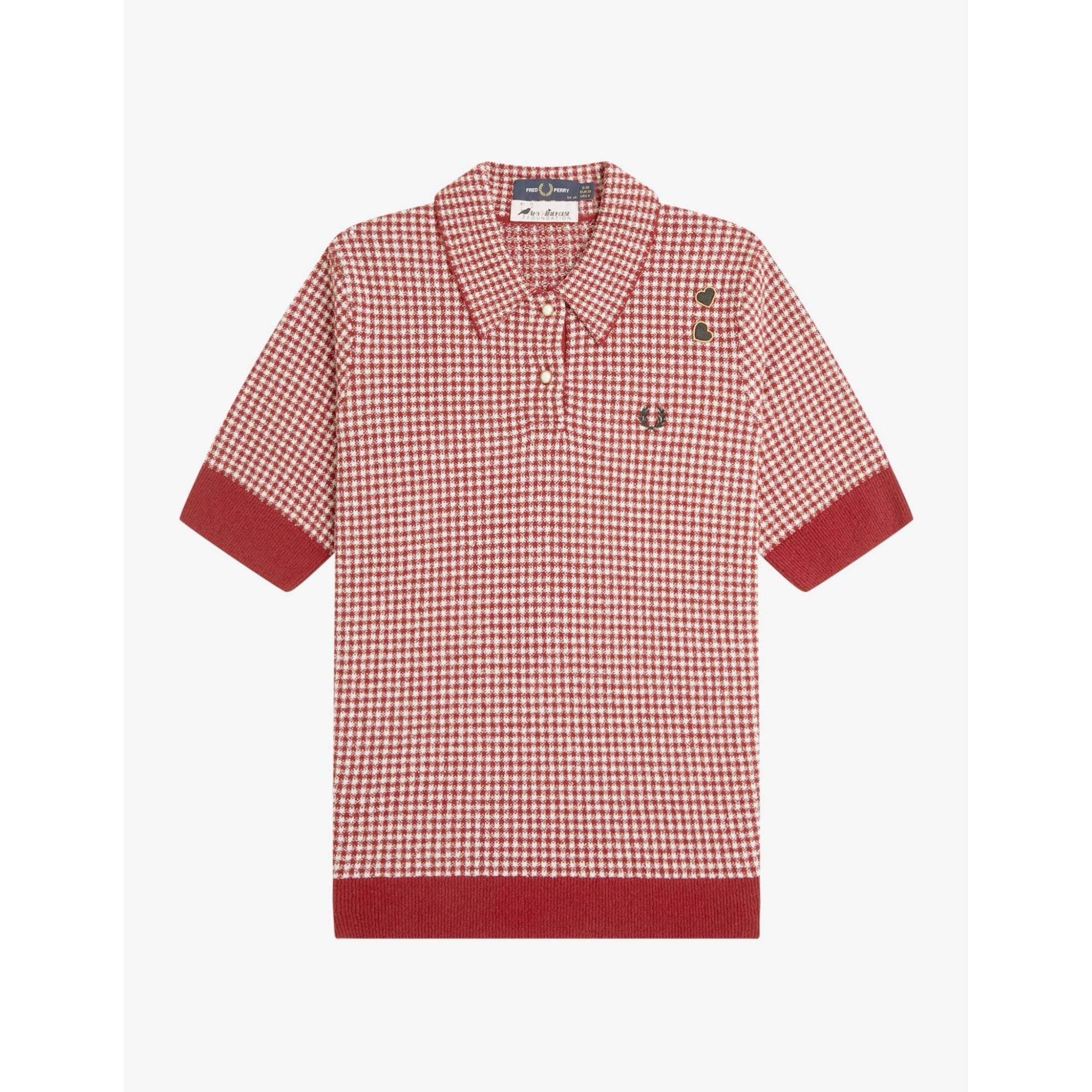 Fred Perry Gingham Knitted Shirt — Burnt Red