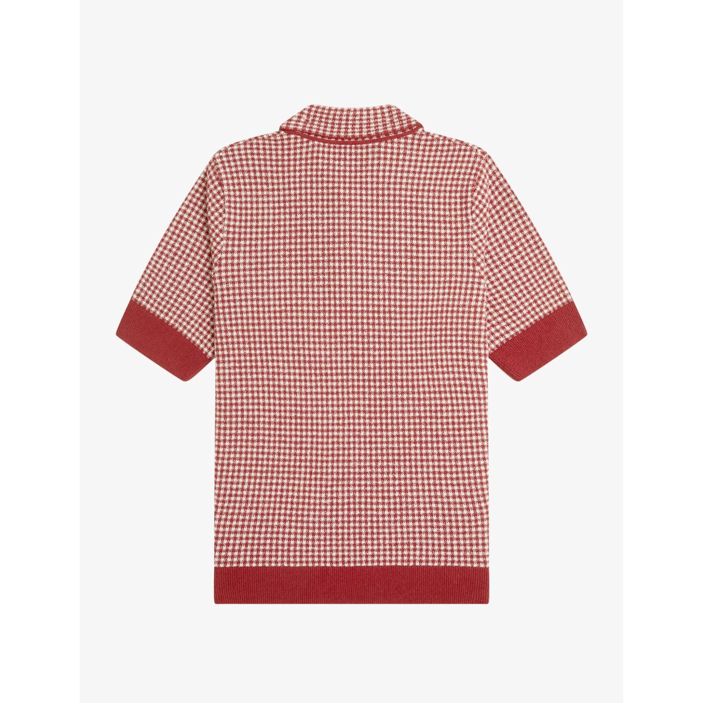 Fred Perry Gingham Knitted Shirt — Burnt Red