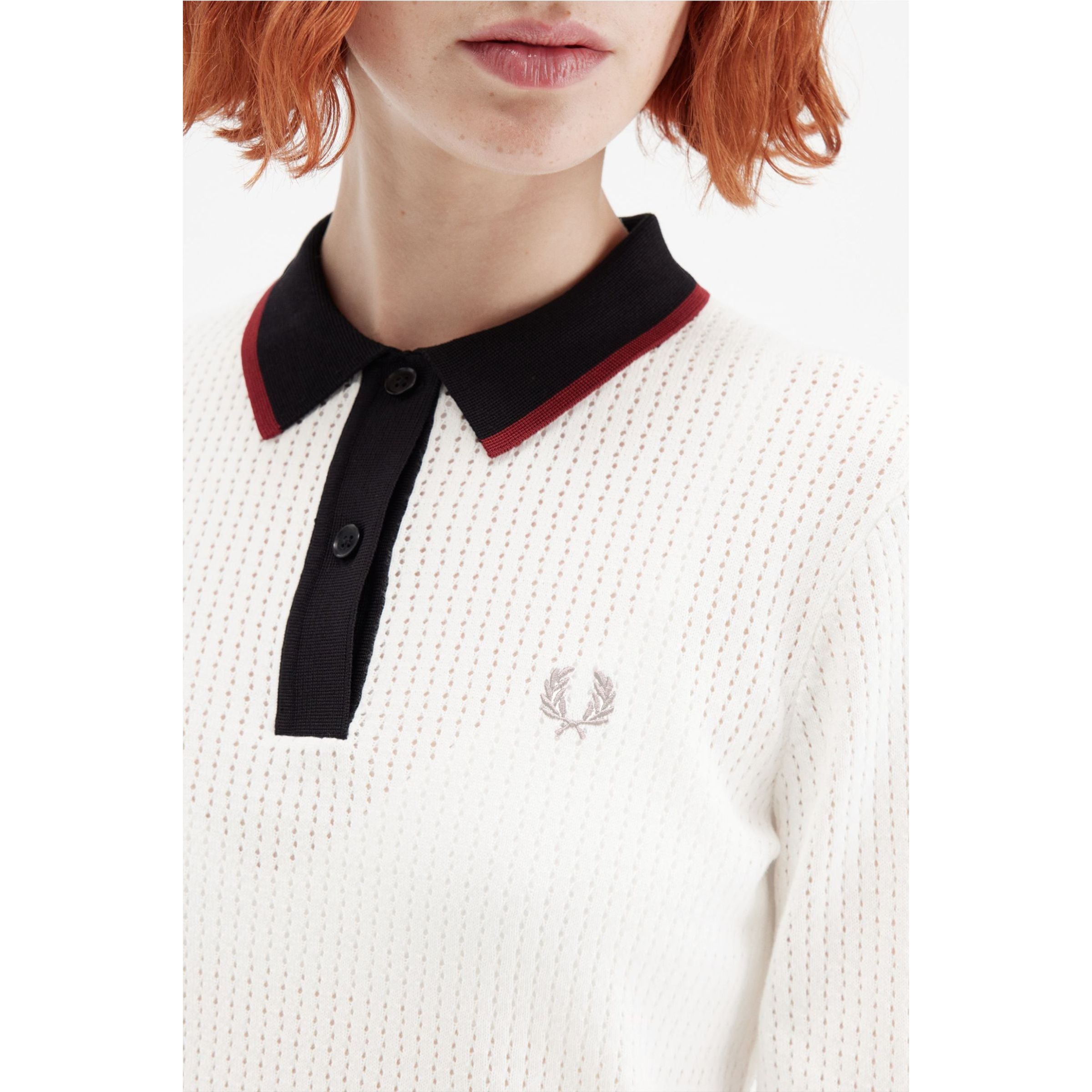 Fred Perry Pointelle Knitted Polo Shirt — Snow White