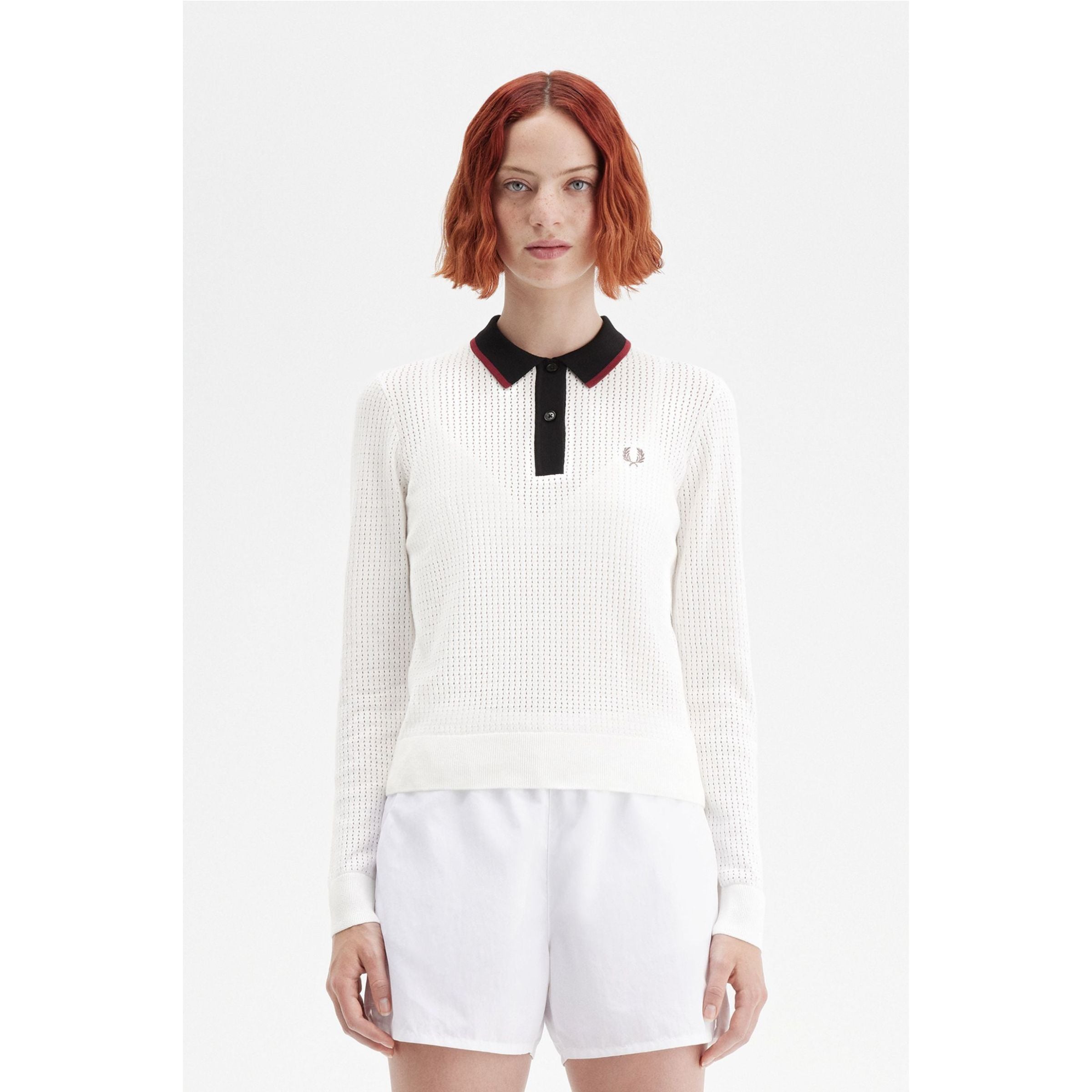 Fred Perry Pointelle Knitted Polo Shirt — Snow White