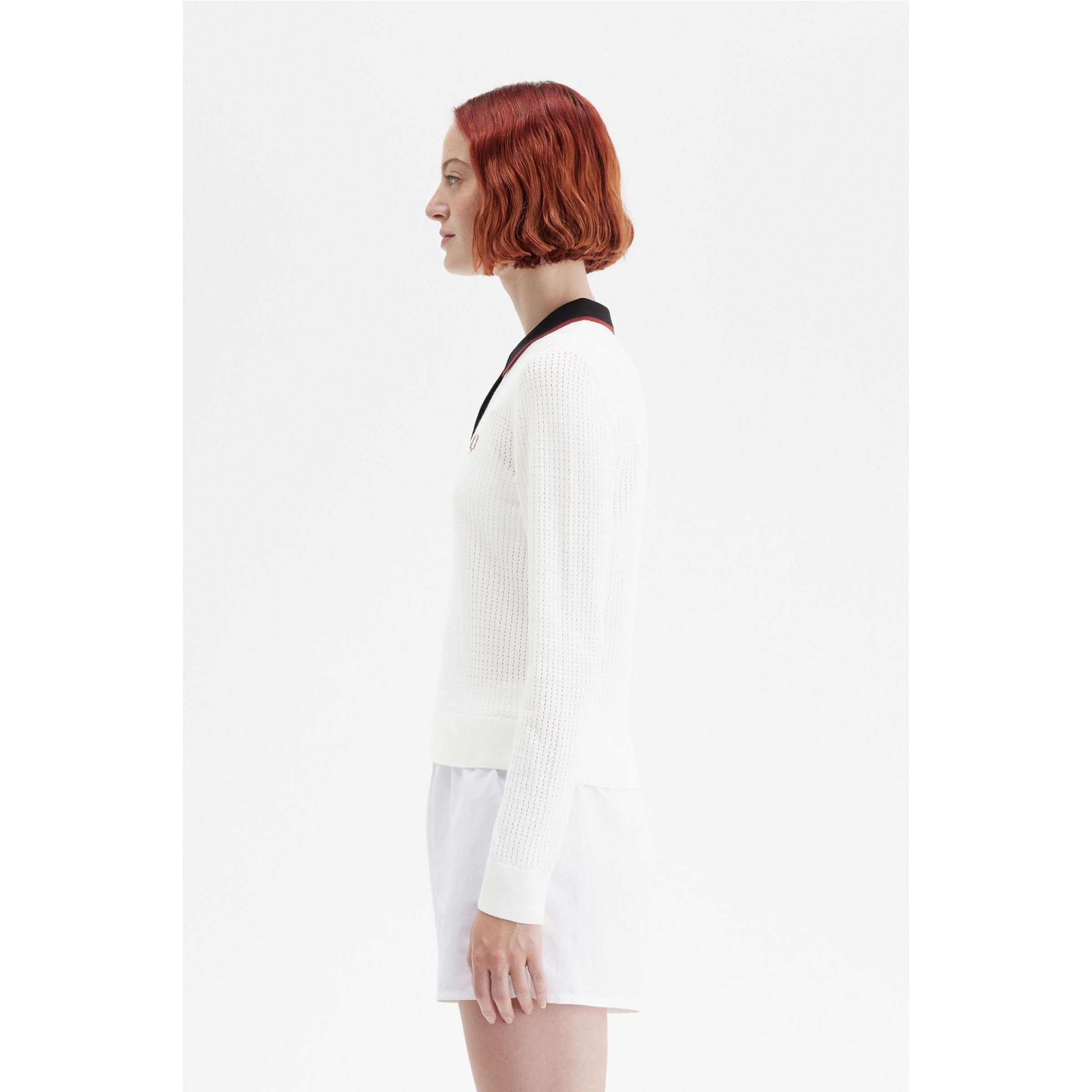 Fred Perry Pointelle Knitted Polo Shirt — Snow White