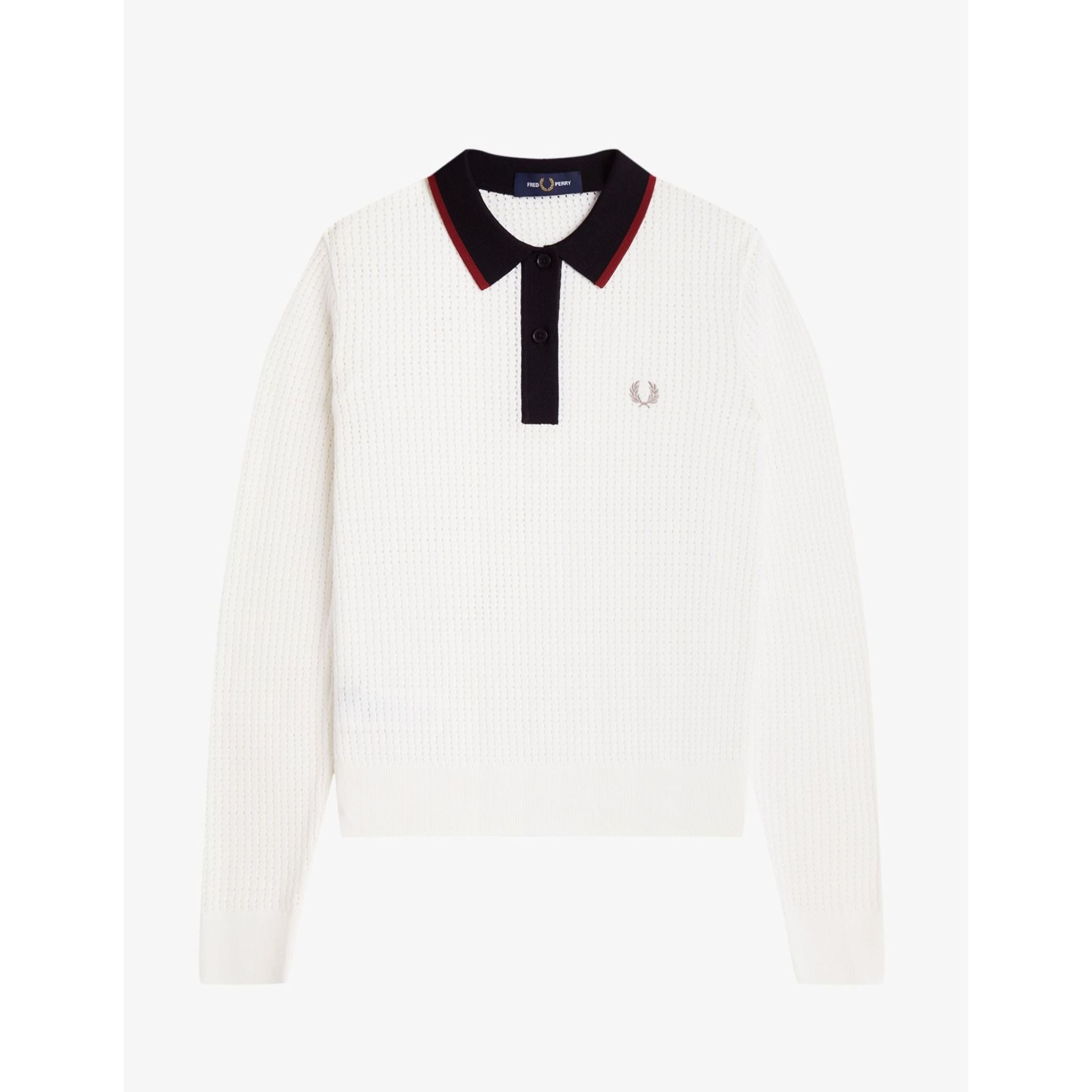 Fred Perry Pointelle Knitted Polo Shirt — Snow White