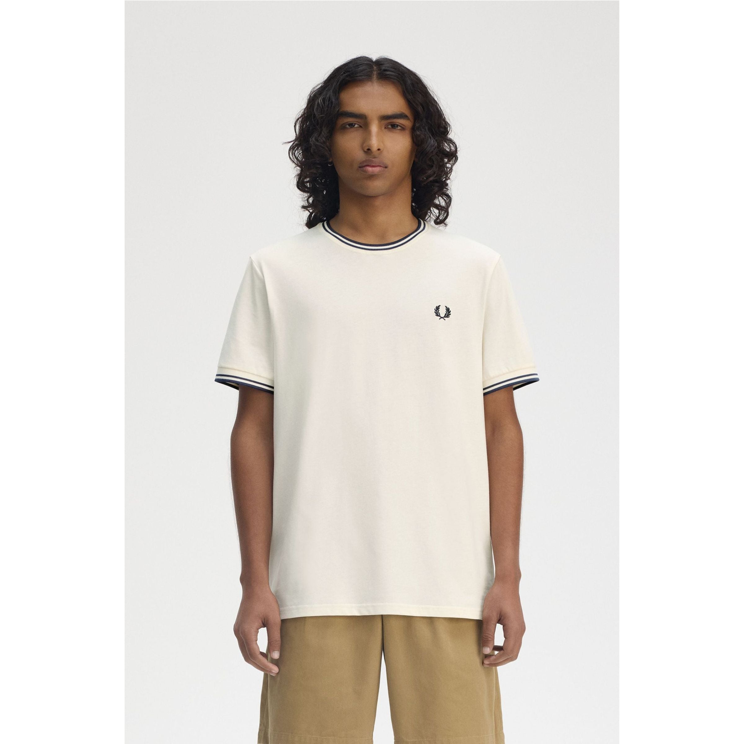 Fred Perry Twin Tipped T-Shirt - Ecru / Tennis Blue