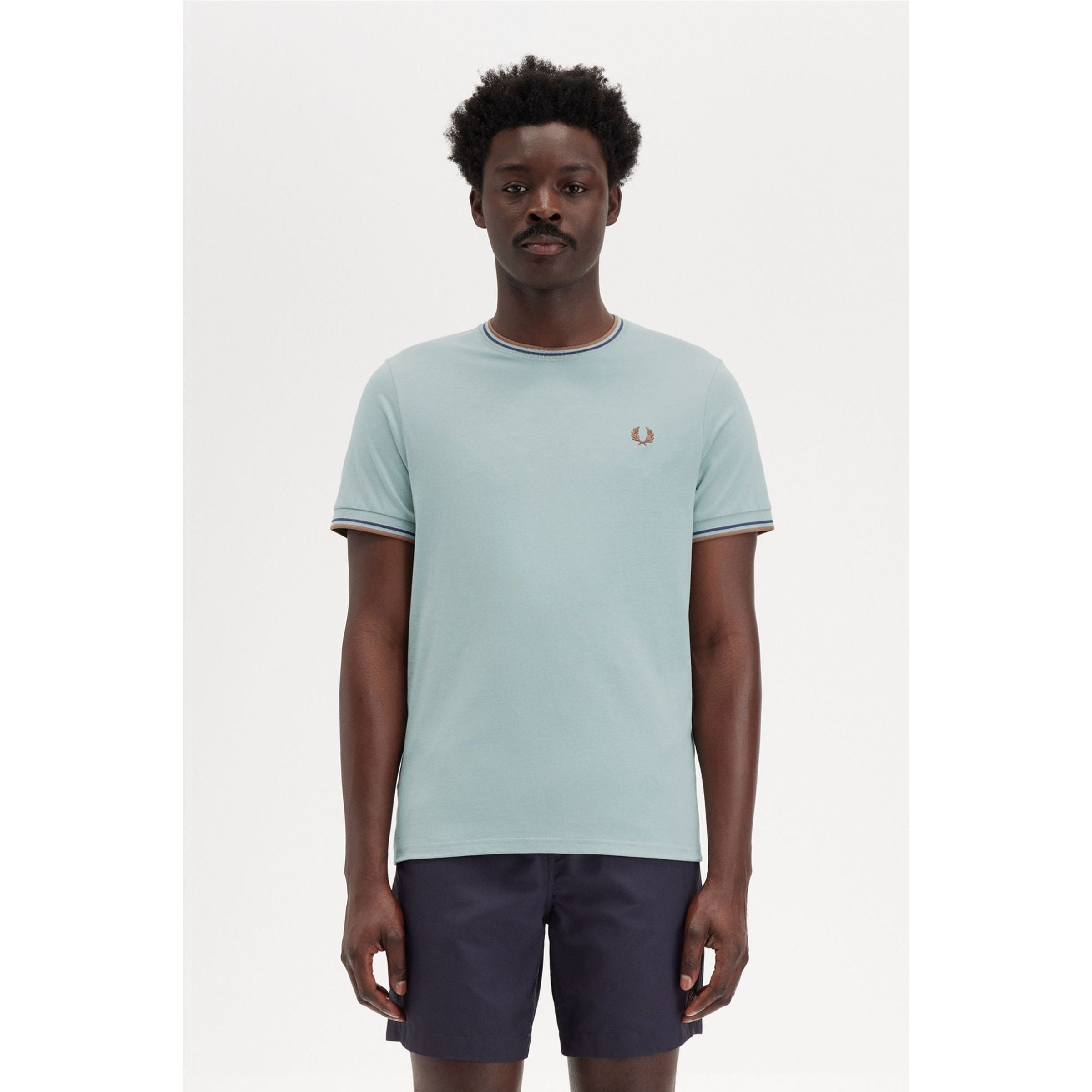 Fred Perry Twin Tipped T-Shirt - Silver Blue / Tennis Blue / Cinnamon