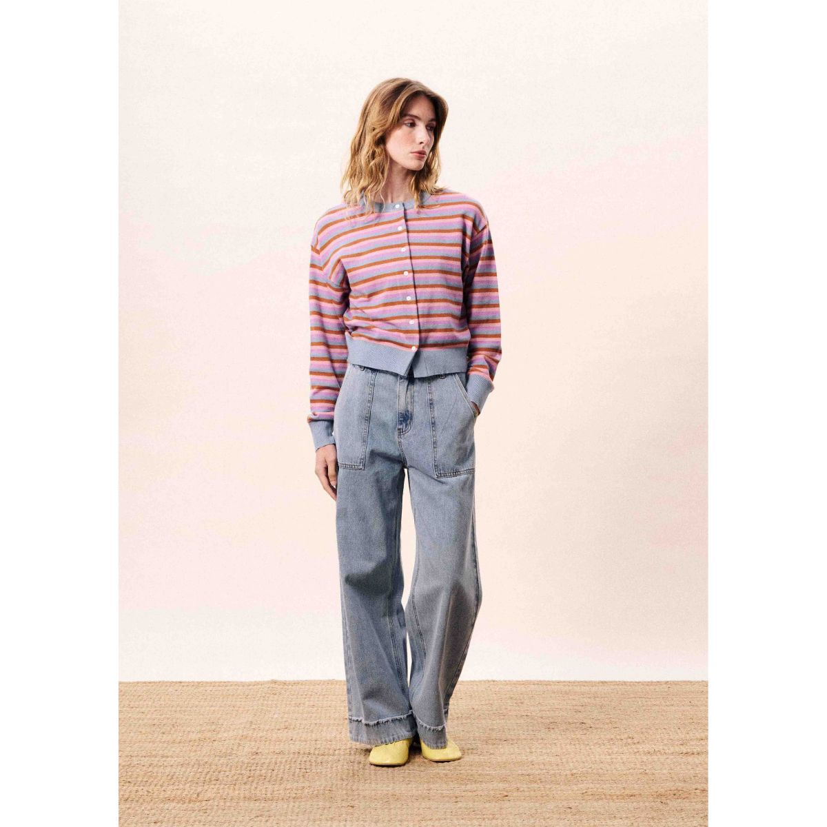 FRNCH Adria Striped Cardigan — Light Blue/Pink - Public Mercantile