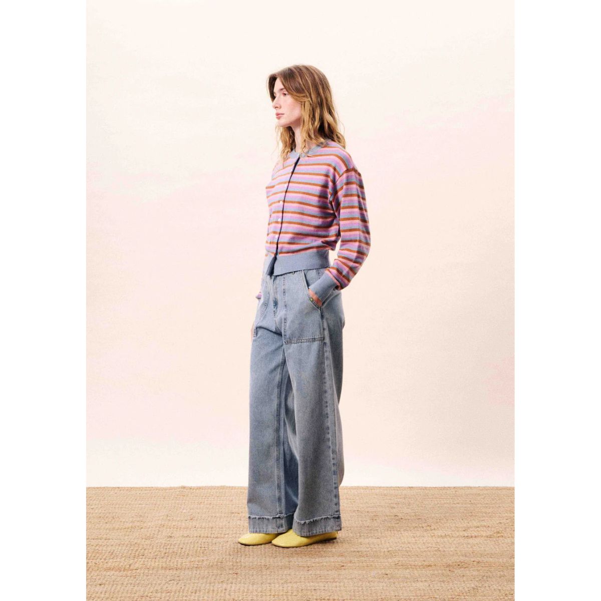 FRNCH Adria Striped Cardigan — Light Blue/Pink - Public Mercantile