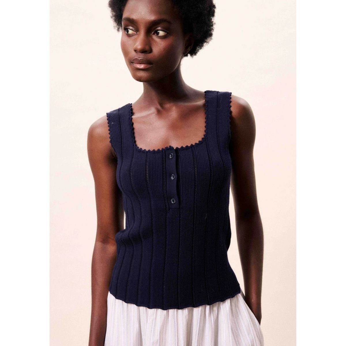 FRNCH Dundee Sleeveless Top — Navy Blue - Public Mercantile