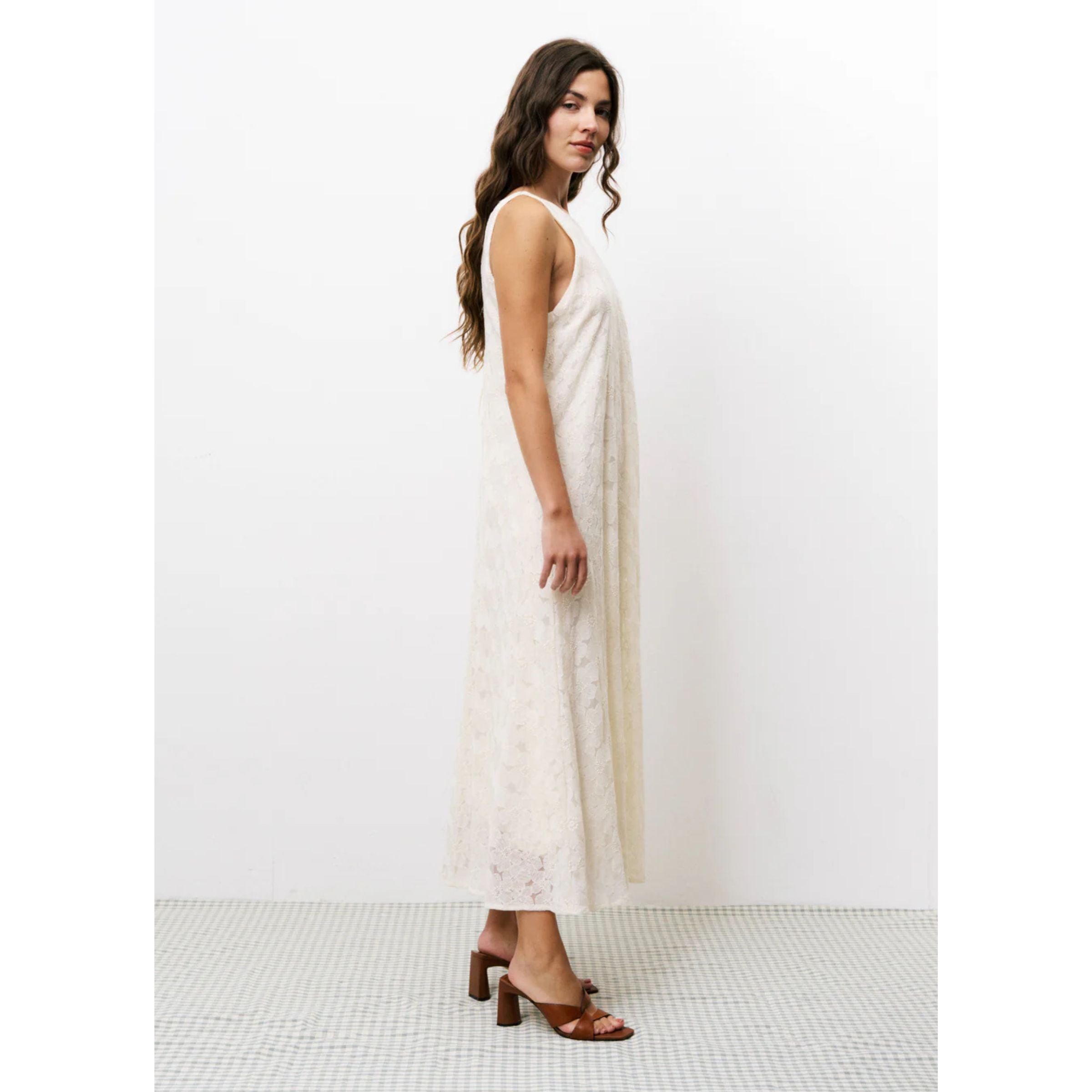 FRNCH Sleeveless Lace Dress — Creme