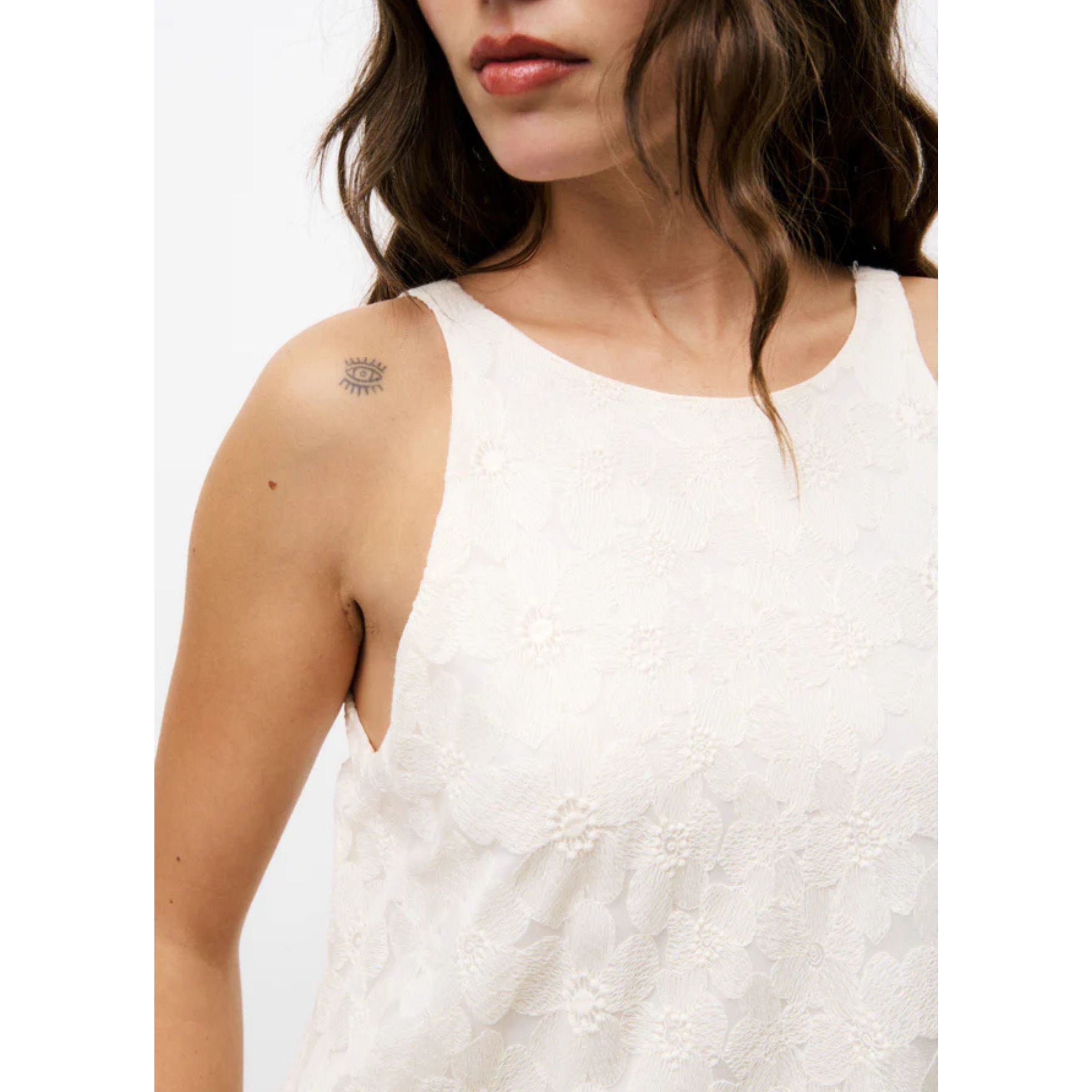 FRNCH Sleeveless Lace Dress — Creme