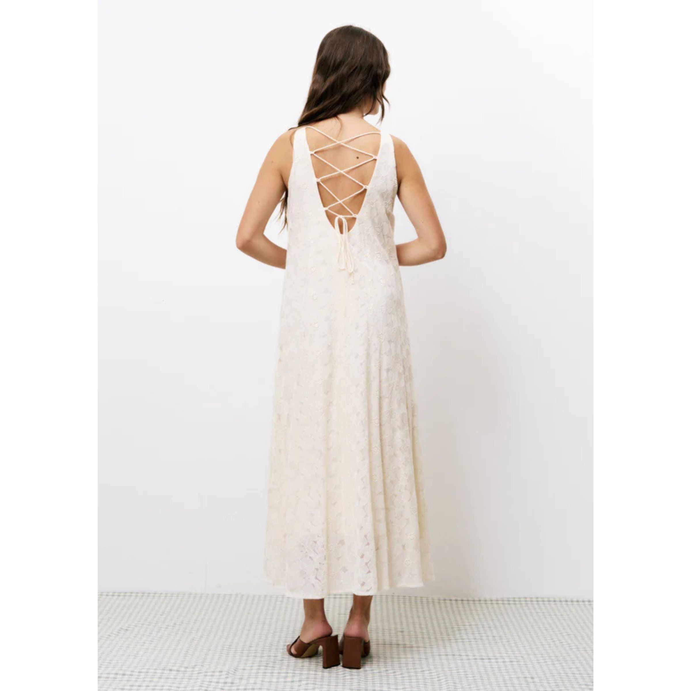FRNCH Sleeveless Lace Dress — Creme