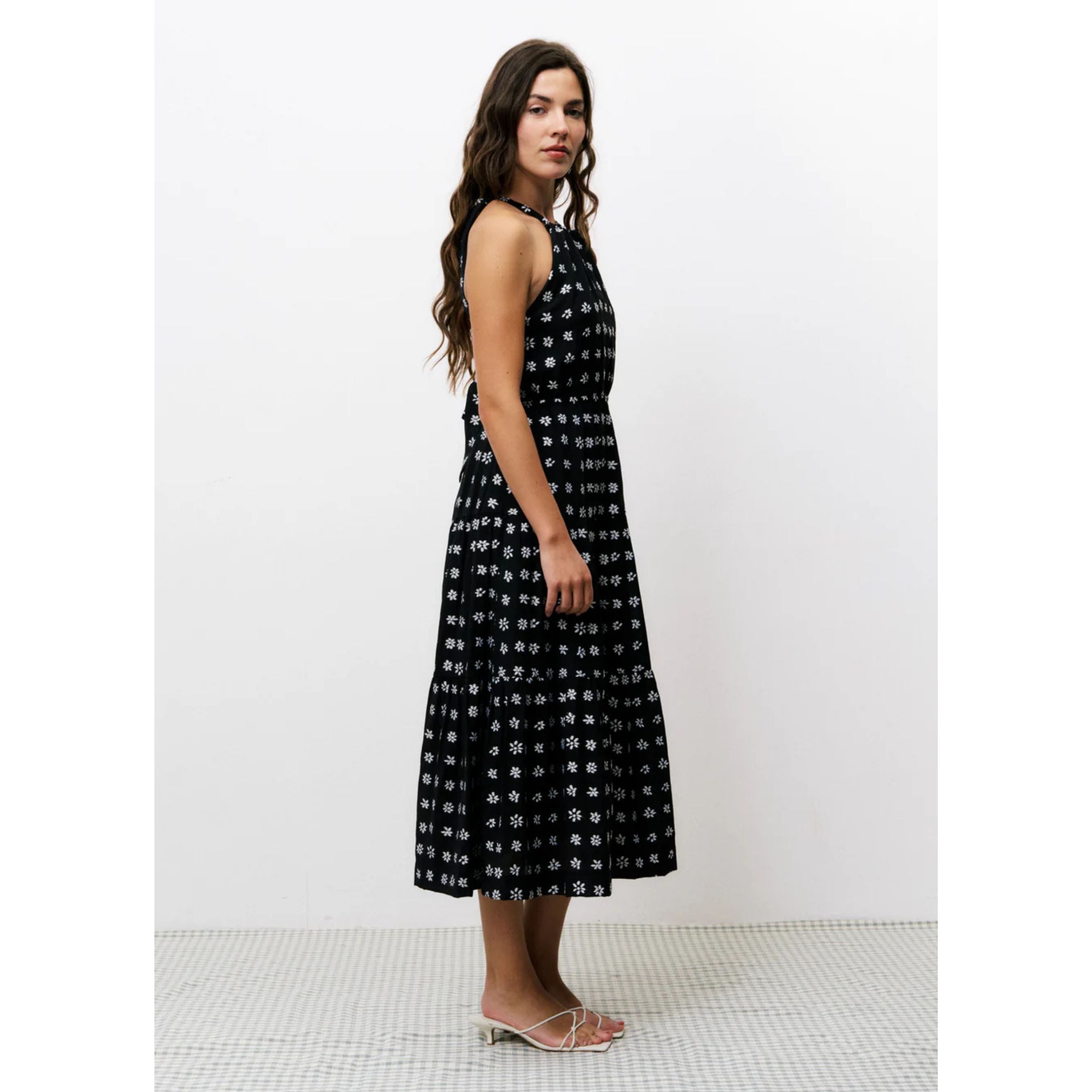 FRNCH Tiered Printed Dress — Black