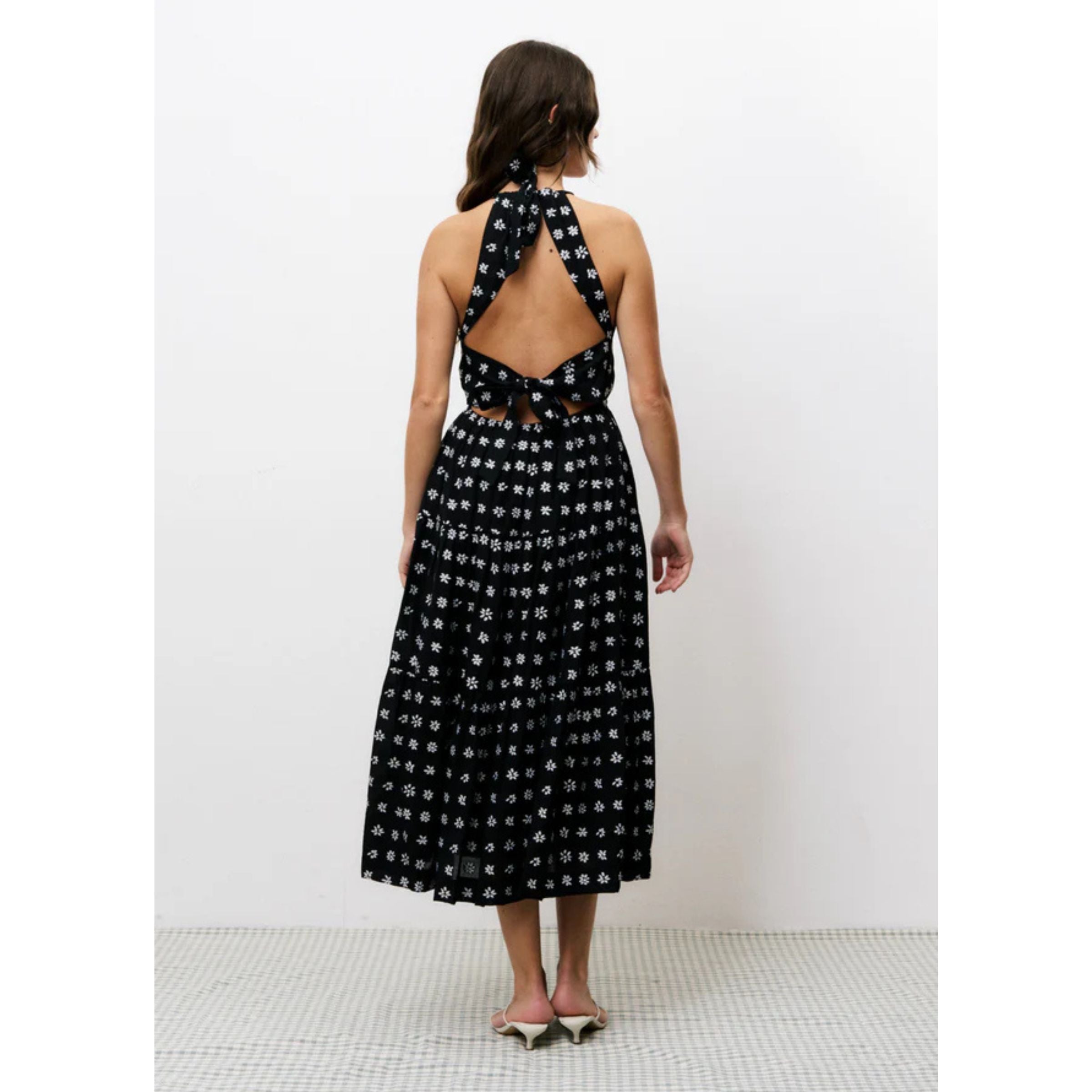 FRNCH Tiered Printed Dress — Black
