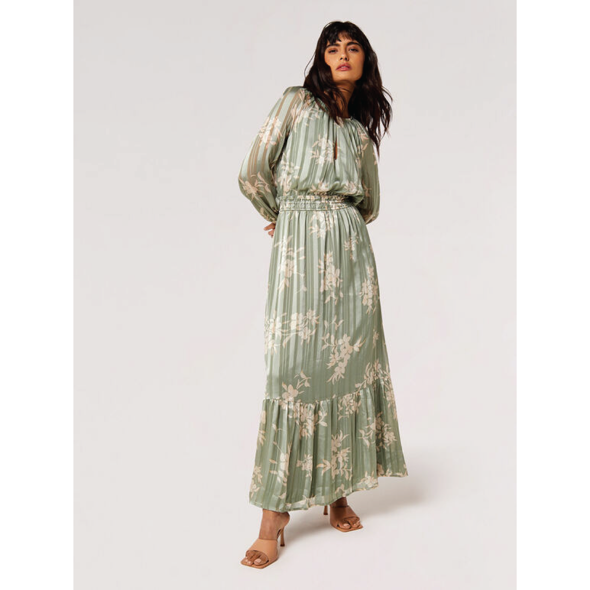 Floral Satin Maxi Dress — Mint - Public Mercantile