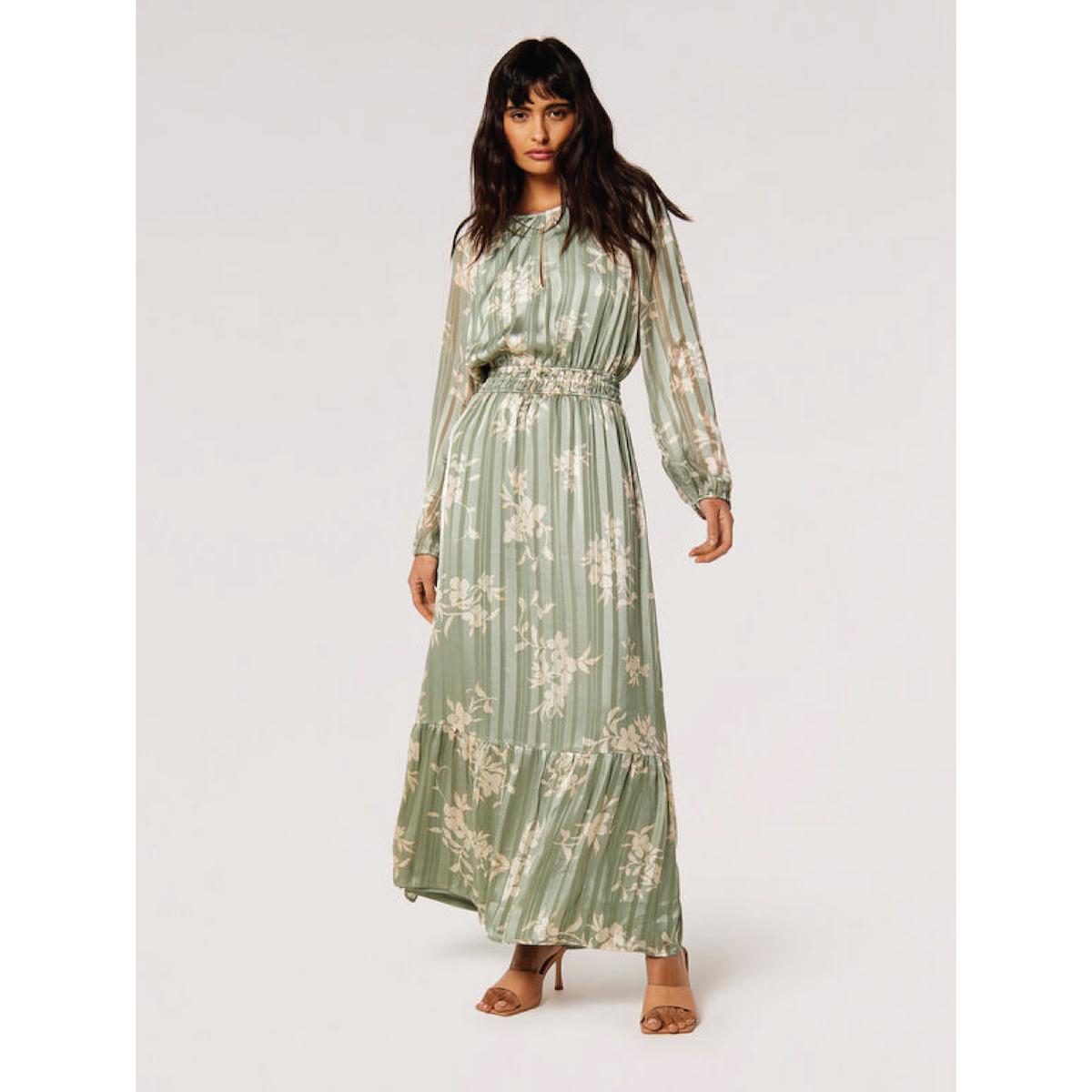 Floral Satin Maxi Dress — Mint - Public Mercantile