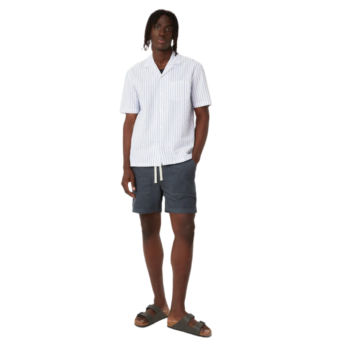Frank And Oak Seersucker Camp Collar Shirt — Cobalt Blue - Public Mercantile