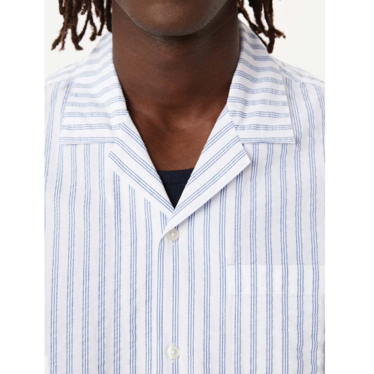 Frank And Oak Seersucker Camp Collar Shirt — Cobalt Blue - Public Mercantile
