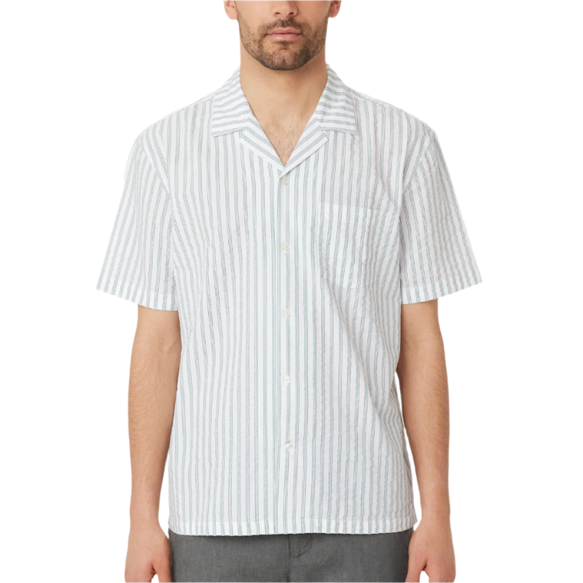Frank And Oak Seersucker Camp Collar Shirt — Evergreen - Public Mercantile