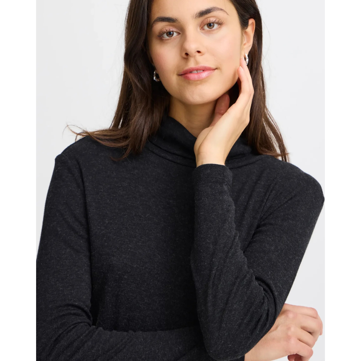 Fransa Soffi Wool-Blend Roll Neck Tee — Black - Public Mercantile
