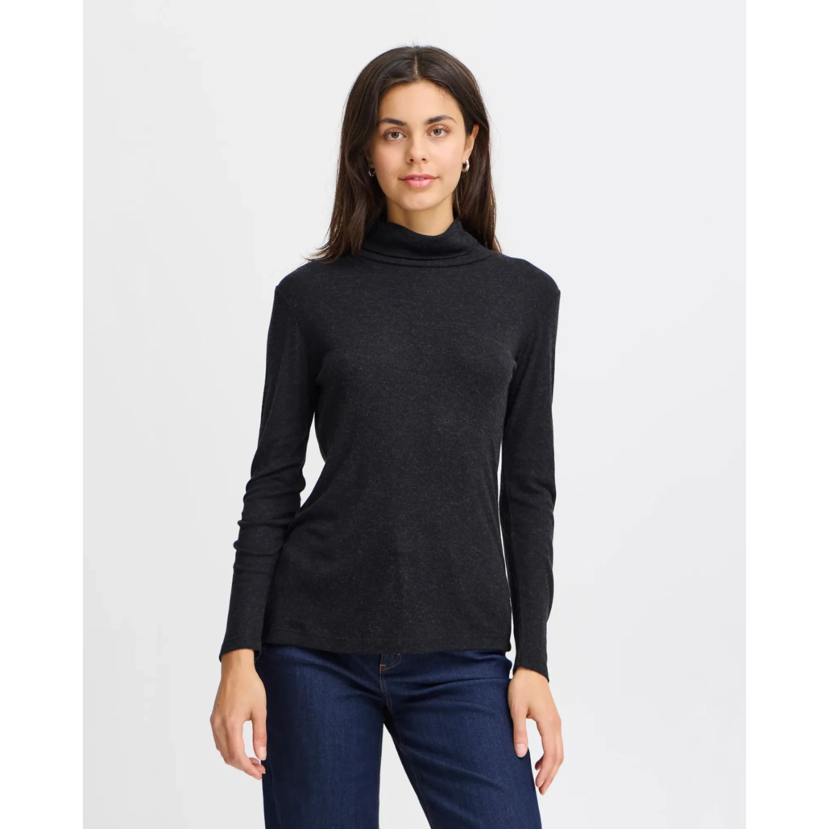 Fransa Soffi Wool-Blend Roll Neck Tee — Black - Public Mercantile
