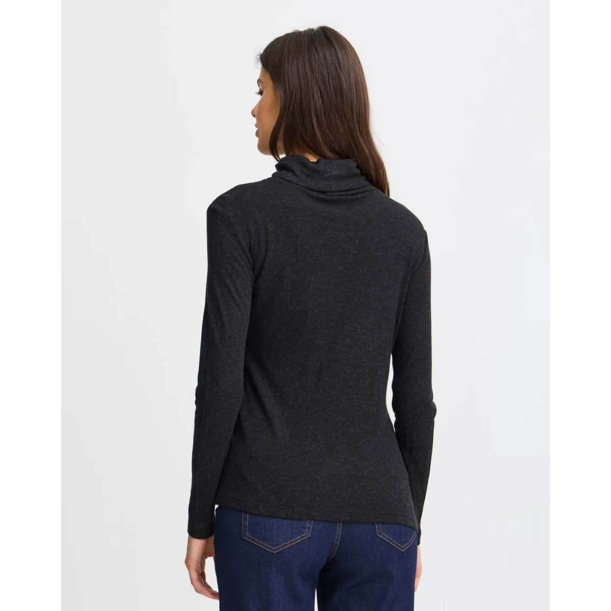 Fransa Soffi Wool-Blend Roll Neck Tee — Black - Public Mercantile