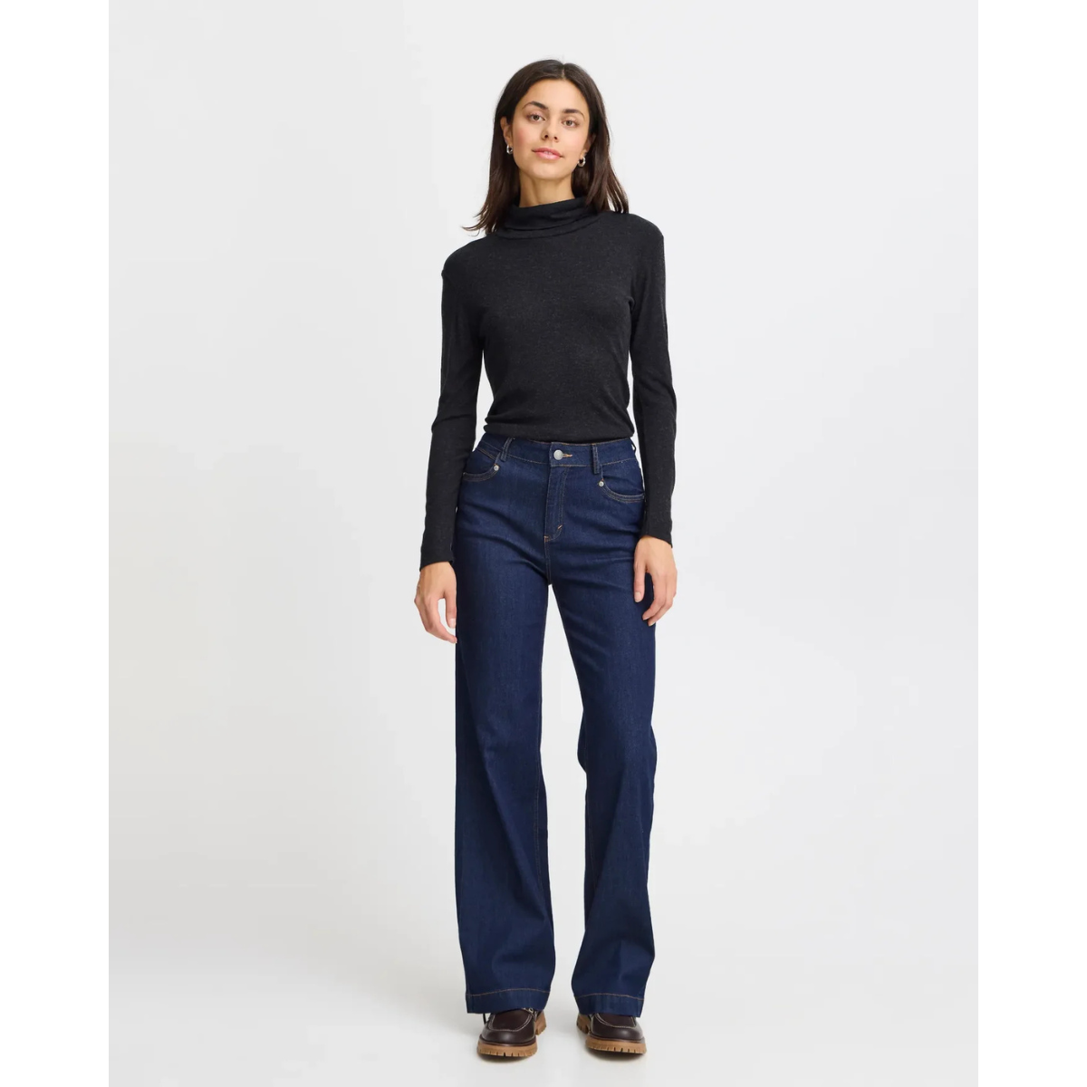 Fransa Soffi Wool-Blend Roll Neck Tee — Black - Public Mercantile