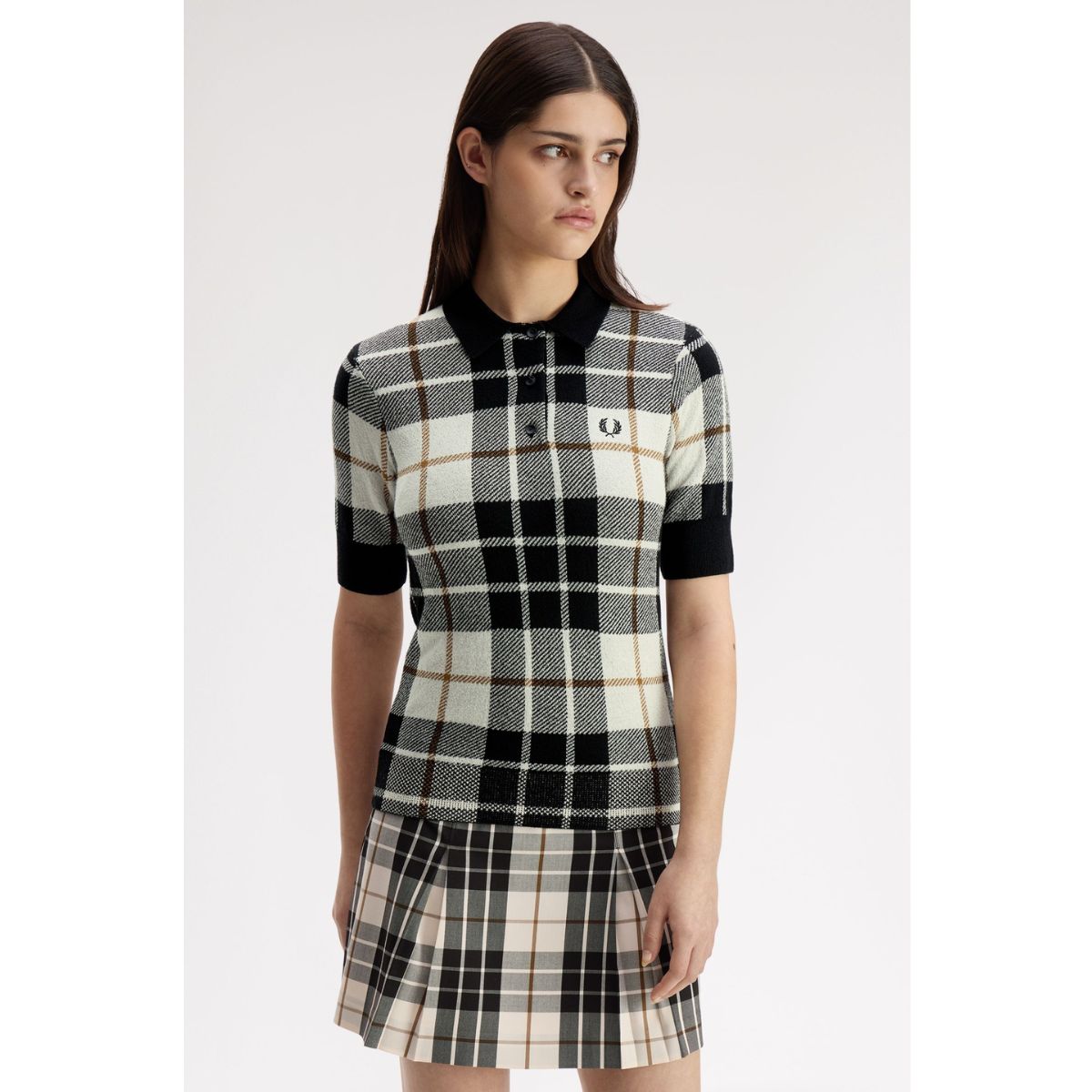Fred Perry Bouclé Tartan Knitted Shirt — Ecru