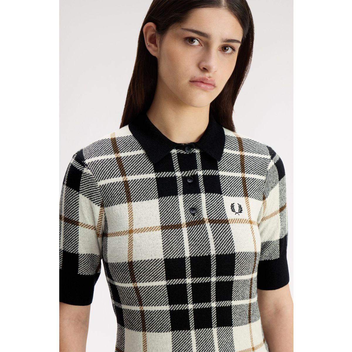 Fred Perry Bouclé Tartan Knitted Shirt — Ecru